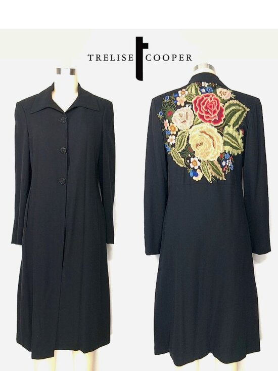 TRELISE COOPER Jackets & Blazers - Trelise Cooper Wool Embroidered Tapestry Coat Black Floral Longline NZ 4 US M